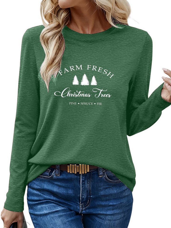 PYLIKE Print-Shirt Damen Rundhalsausschnitt Longsleeve mit Weihnachtsbaum Print-Shirt Weihnachts-Sonderanfertigungen von PYLIKE