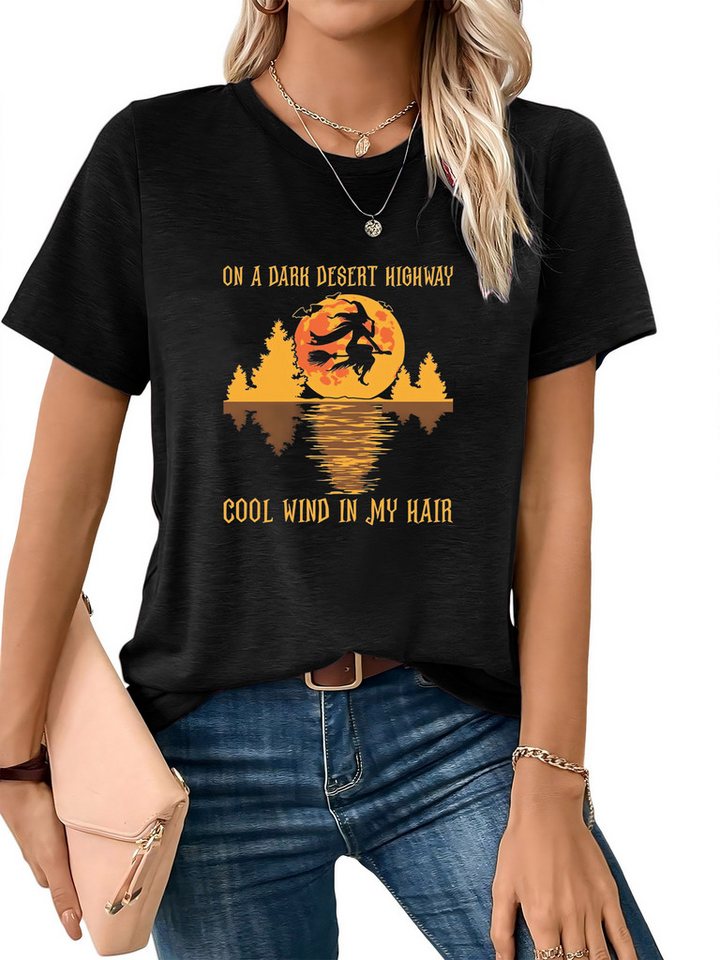 PYLIKE Print-Shirt Damen bequemes Halloween Kurzarmbluse Hexe Print-Shirt Halloween Special Feiertag tragen von PYLIKE