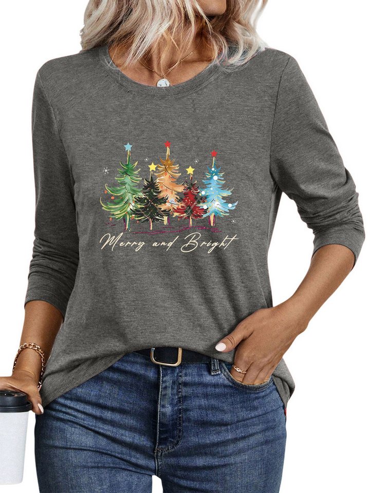 PYLIKE Print-Shirt Damen bequemes Langarmshirts Festlich Weihnachtsbaum Print Weihnachts-Sonderanfertigungen von PYLIKE