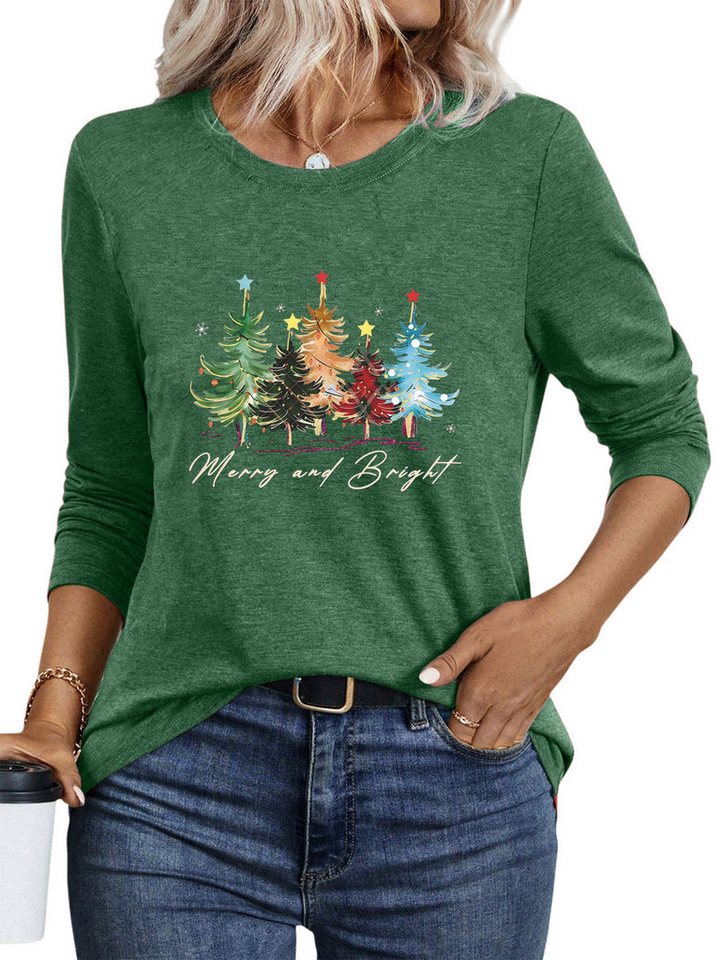 PYLIKE Print-Shirt Damen bequemes Langarmshirts Festlich Weihnachtsbaum Print Weihnachts-Sonderanfertigungen von PYLIKE
