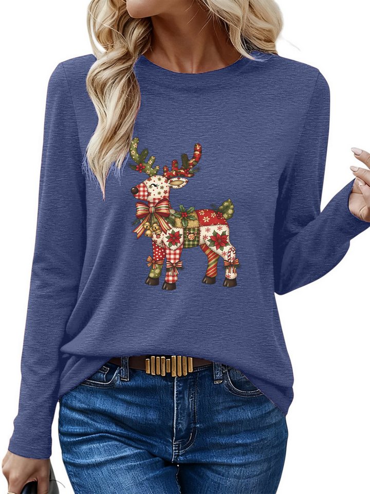 PYLIKE Print-Shirt Damen bequemes Weihnachten Basic Rundhalsshirt mit Langarm t shirt Geeignet für den täglichen Gebrauch im Büro und zu Hause von PYLIKE