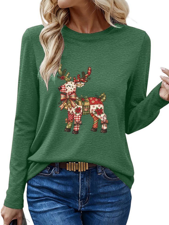 PYLIKE Print-Shirt Damen bequemes Weihnachten Basic Rundhalsshirt mit Langarm t shirt Geeignet für den täglichen Gebrauch im Büro und zu Hause von PYLIKE