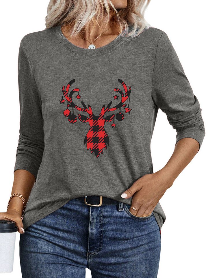 PYLIKE Print-Shirt Damen bequemes festlich Weihnachten Basic-Shirts Shirt Lockere Tops Weihnachts-Sonderanfertigungen von PYLIKE