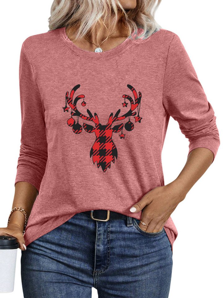 PYLIKE Print-Shirt Damen bequemes festlich Weihnachten Basic-Shirts Shirt Lockere Tops Weihnachts-Sonderanfertigungen von PYLIKE