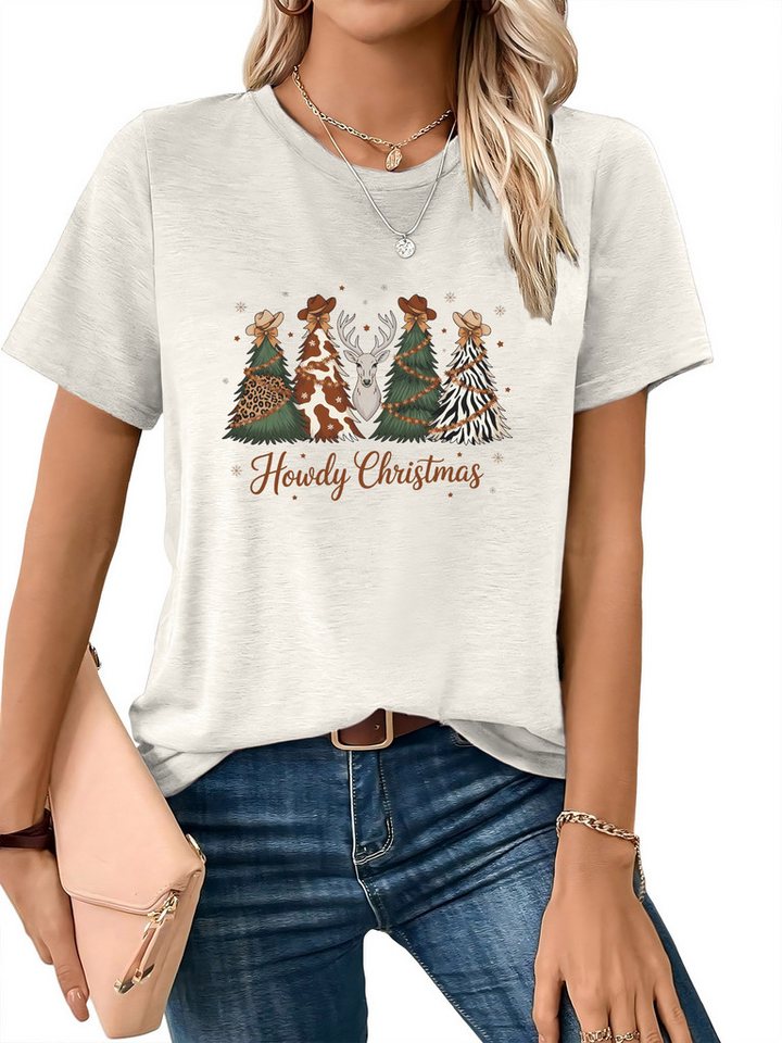 PYLIKE Print-Shirt Damen bequemes t shirt mit Weihnachtsrentier Print-Shirt Weihnachten Special Feiertag tragen von PYLIKE