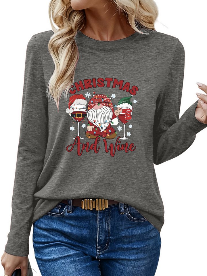 PYLIKE Print-Shirt Festlich Shirt Damen Langarm Herbst Basic-Shirt mit Weihnachten Print Weihnachts-Sonderanfertigungen von PYLIKE