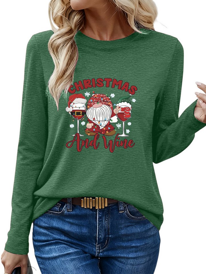 PYLIKE Print-Shirt Festlich Shirt Damen Langarm Herbst Basic-Shirt mit Weihnachten Print Weihnachts-Sonderanfertigungen von PYLIKE