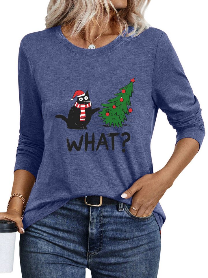 PYLIKE Print-Shirt Shirts Damen Festlich Weihnachtsbaum bequemes Langarmshirt Weihnachts-Sonderanfertigungen von PYLIKE