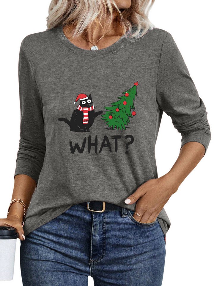 PYLIKE Print-Shirt Shirts Damen Festlich Weihnachtsbaum bequemes Langarmshirt Weihnachts-Sonderanfertigungen von PYLIKE