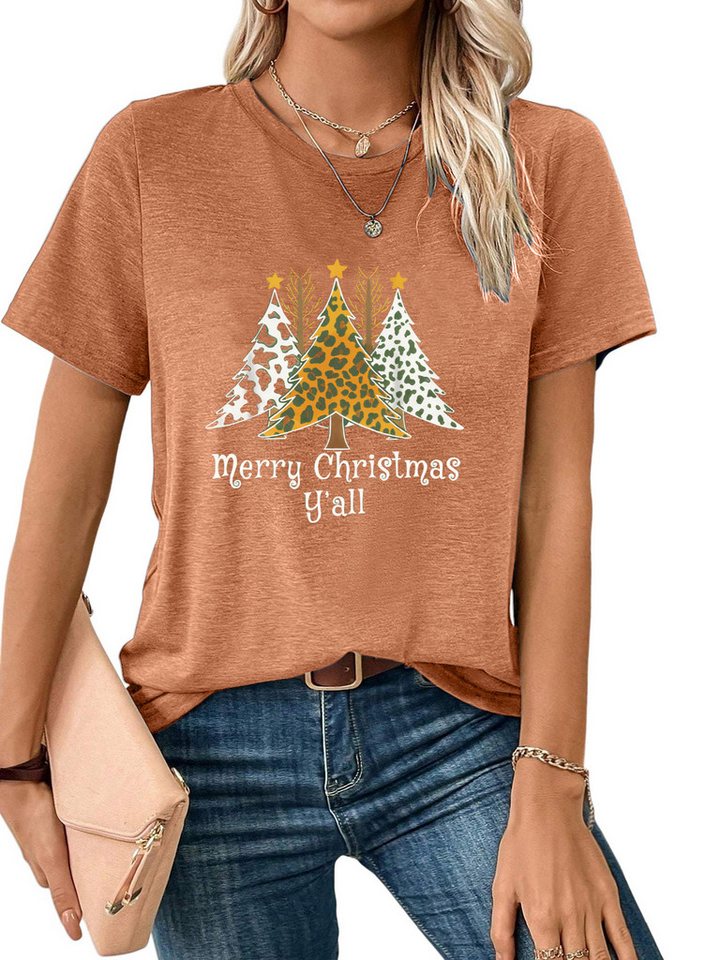 PYLIKE Print-Shirt Shirts Damen Weihnachten Animal Ausgefallene bequemes t shirt Weihnachten Special Feiertag tragen von PYLIKE