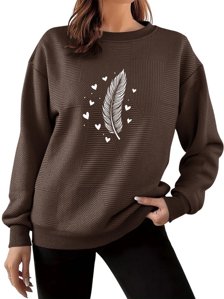 PYLIKE Rundhalspullover Bequemer Damen Print Pullover mit Weitschnitt und Drop-Shoulder Feiner Strukturstoff,Warm in Herbst & Winter PYLIKE Rundhalspullover Bequemer Damen Print Pullover mit Weitschnitt und Drop-Shoulder Feiner Strukturstoff,Warm in Herbst & Winter von PYLIKE
