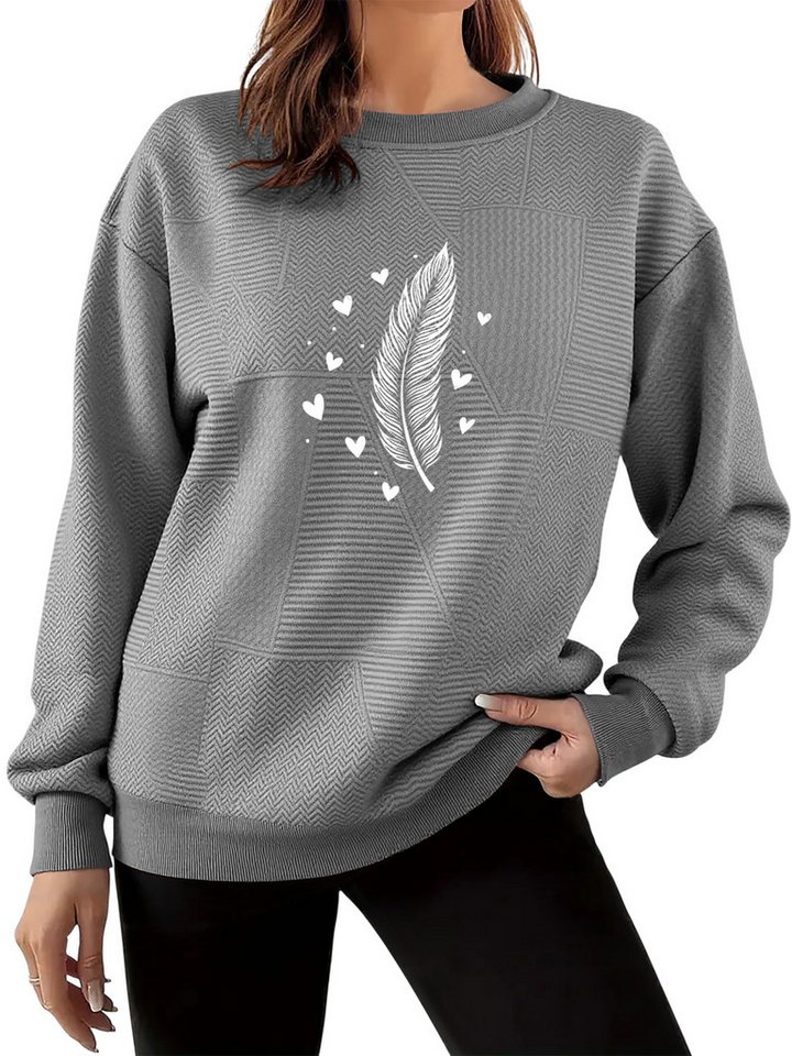 PYLIKE Rundhalspullover Bequemer Damen Print Pullover mit Weitschnitt und Drop-Shoulder Feiner Strukturstoff,Warm in Herbst & Winter von PYLIKE