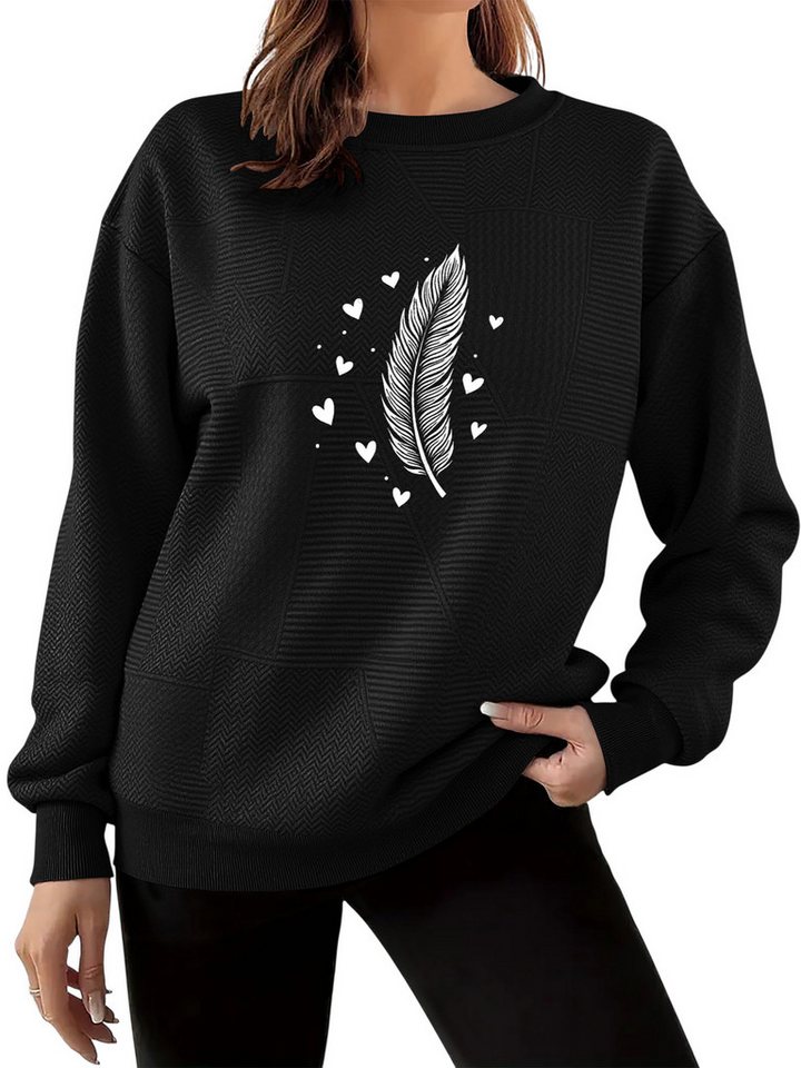 PYLIKE Rundhalspullover Bequemer Damen Print Pullover mit Weitschnitt und Drop-Shoulder Feiner Strukturstoff,Warm in Herbst & Winter PYLIKE Rundhalspullover Bequemer Damen Print Pullover mit Weitschnitt und Drop-Shoulder Feiner Strukturstoff,Warm in Herbst & Winter von PYLIKE