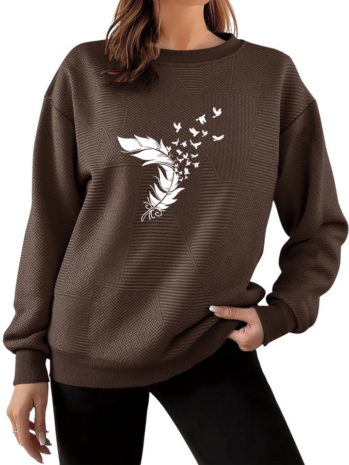 PYLIKE Rundhalspullover Bequemer Damen-Pullover mit Weitschnitt und Drop-Shoulder Feiner Strukturstoff,Warm in Herbst & Winter von PYLIKE