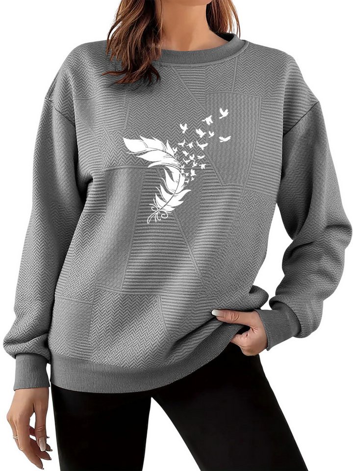 PYLIKE Rundhalspullover Bequemer Damen-Pullover mit Weitschnitt und Drop-Shoulder Feiner Strukturstoff,Warm in Herbst & Winter von PYLIKE