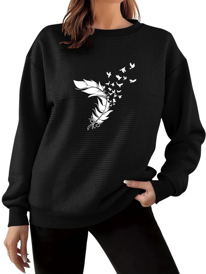 PYLIKE Rundhalspullover Bequemer Damen-Pullover mit Weitschnitt und Drop-Shoulder Feiner Strukturstoff,Warm in Herbst & Winter von PYLIKE