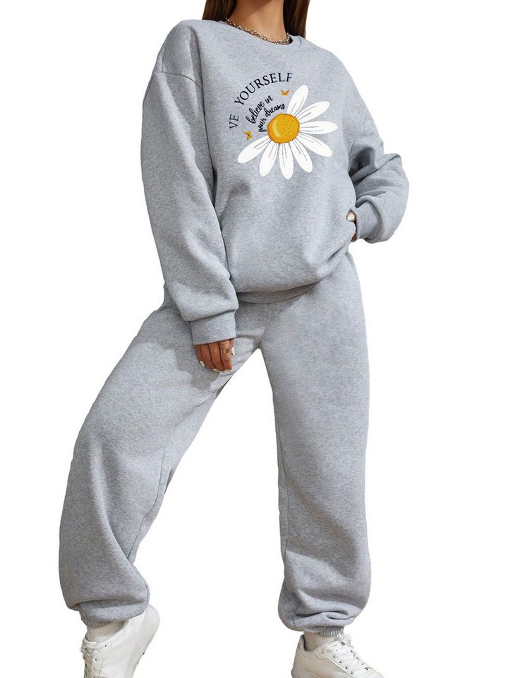PYLIKE Rundhalspullover Damen 2Set Loose Rundhals Print Sweatshirt & Jogginghose mit Taschen (set, Sweatshirt & Jogginghose) Sweatshirt & Jogginghose von PYLIKE