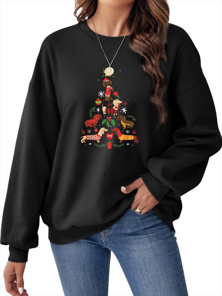 PYLIKE Rundhalspullover Damen Festival Fleecepullover mit Weihnachtsbaum Druck Bequem für Weihnachten Herbst & Winter PYLIKE Rundhalspullover Damen Festival Fleecepullover mit Weihnachtsbaum Druck Bequem für Weihnachten Herbst & Winter von PYLIKE