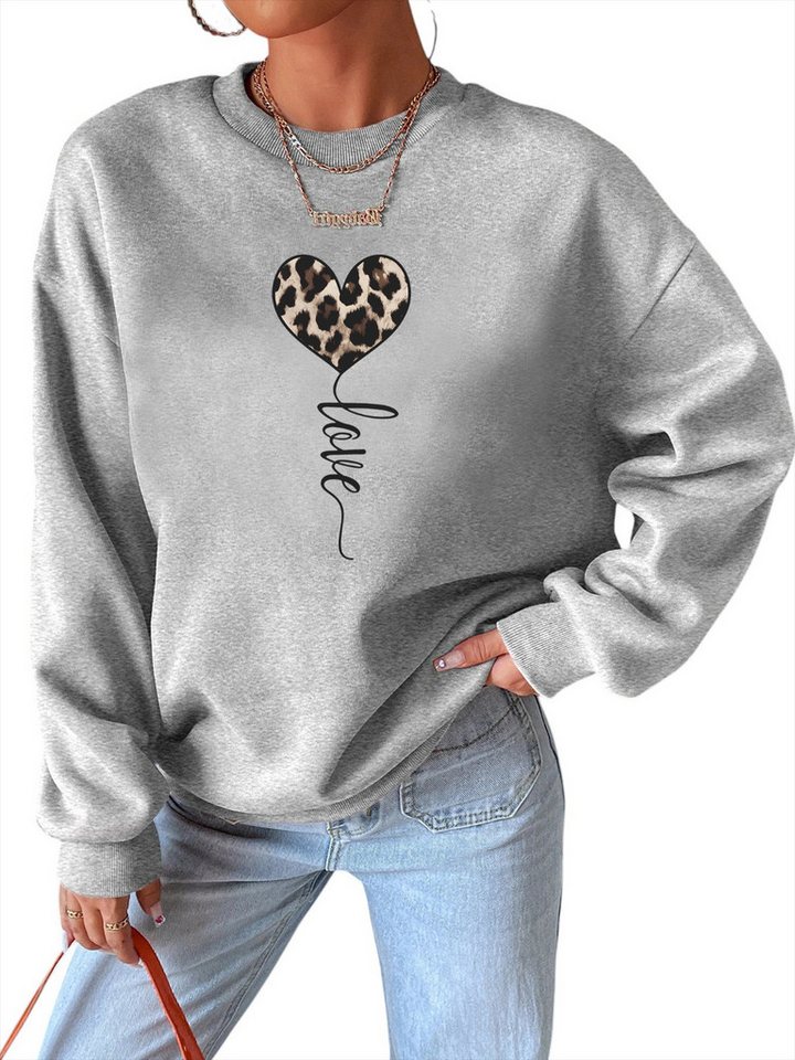 PYLIKE Rundhalspullover Damen Fleecepullove mit Leopardenmuster Print für Herbst Winter Bequem für Herbst & Winter von PYLIKE