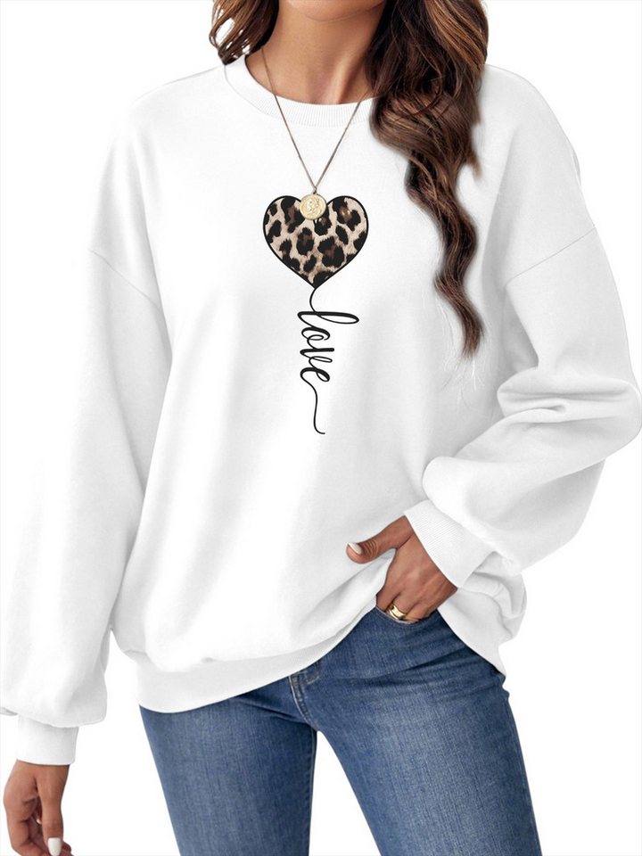 PYLIKE Rundhalspullover Damen Fleecepullove mit Leopardenmuster Print für Herbst Winter Bequem für Herbst & Winter von PYLIKE