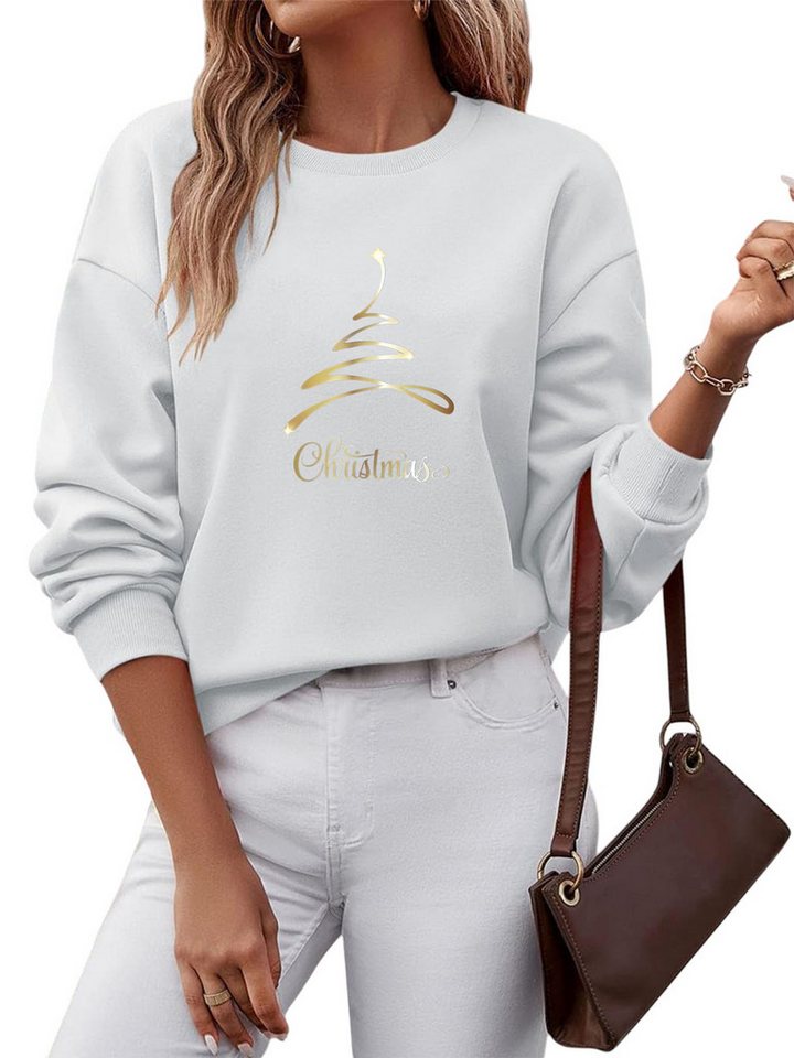 PYLIKE Rundhalspullover Damen Fleecepullover mit Weihnachten Print, Warm aus Fleece-Mix Bequem für Weihnachten,Herbst & Winter PYLIKE Rundhalspullover Damen Fleecepullover mit Weihnachten Print, Warm aus Fleece-Mix Bequem für Weihnachten,Herbst & Winter von PYLIKE