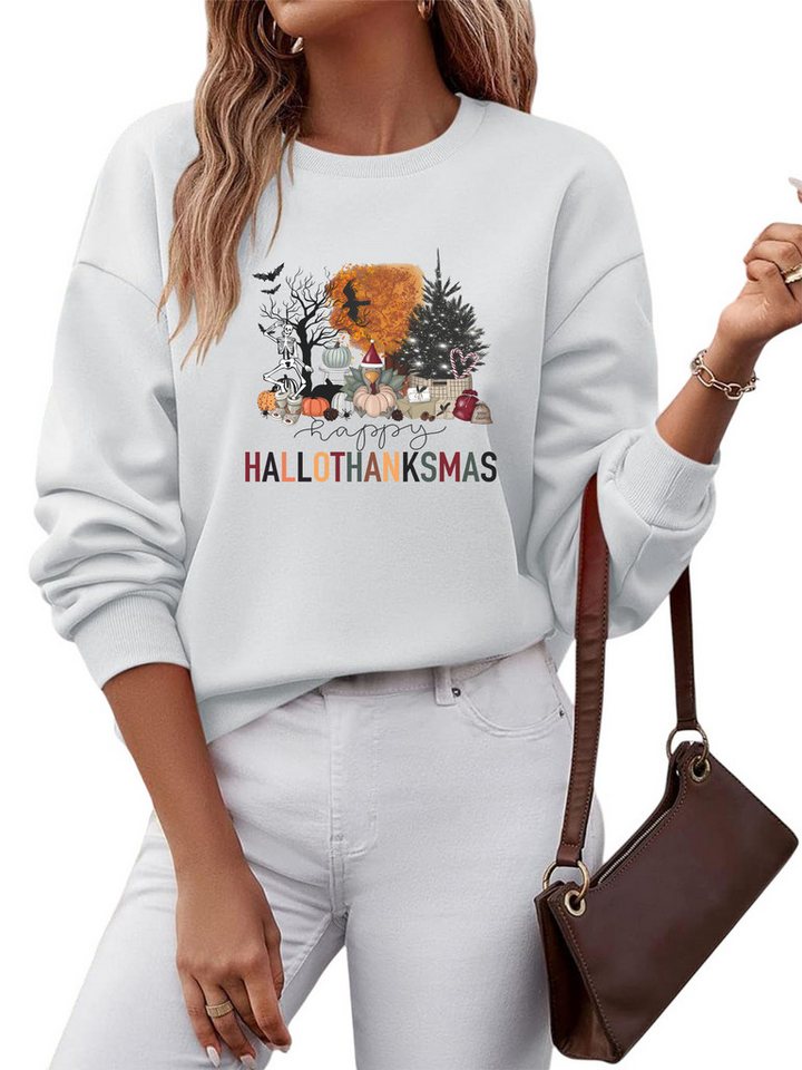 PYLIKE Rundhalspullover Damen Langarm Sweatshirts mit Festival Druck, Lose Pullover Top Bequem für Festival -Weihnachten von PYLIKE