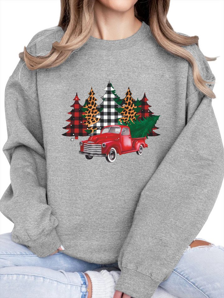 PYLIKE Rundhalspullover Damen Lockerer Rundhals Fleecepullover mit Weihnachten Print Bequem für Herbst & Winter von PYLIKE