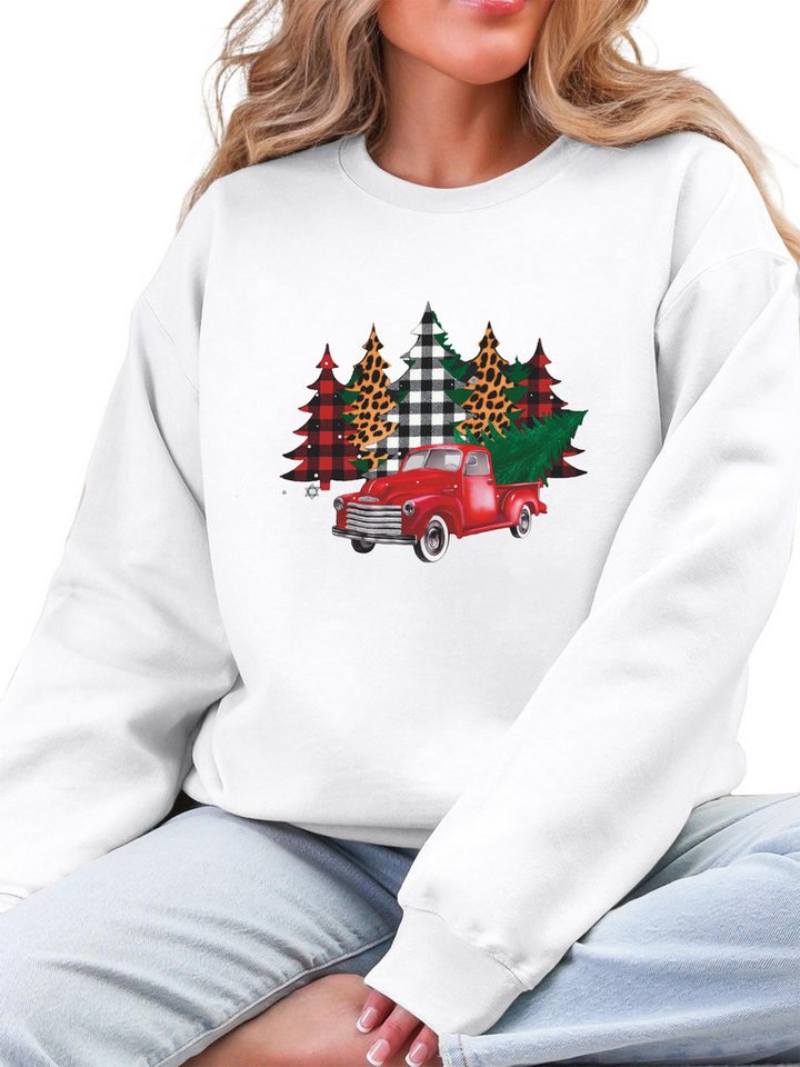 PYLIKE Rundhalspullover Damen Lockerer Rundhals Fleecepullover mit Weihnachten Print Bequem für Herbst & Winter von PYLIKE