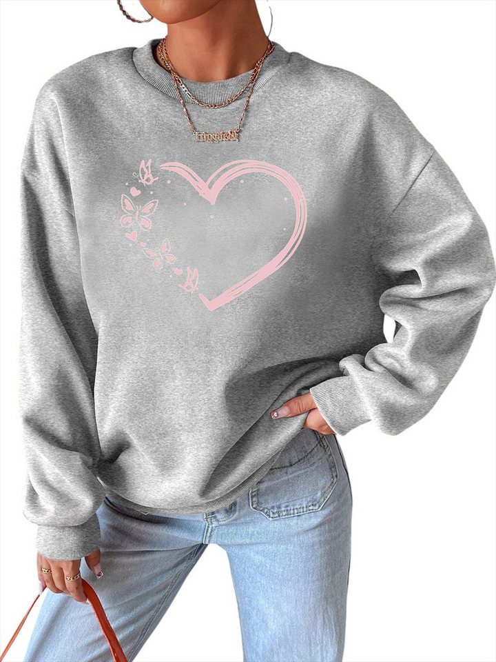 PYLIKE Rundhalspullover Damen Oversized Sweatshirt mit Liebe Print, Warm aus Fleece-Mix Bequem für Herbst & Winter von PYLIKE