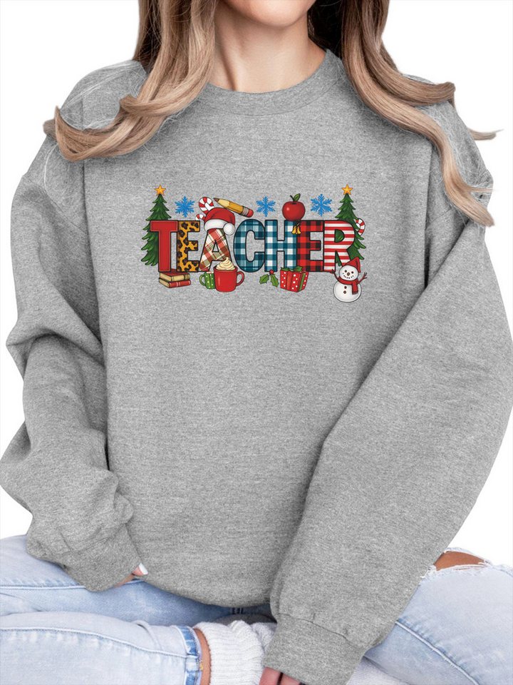 PYLIKE Rundhalspullover Damen Pullover mit ’Christmas ‘ Brief Print für Heiligabend Besondere Weihnachts-Outfits von PYLIKE