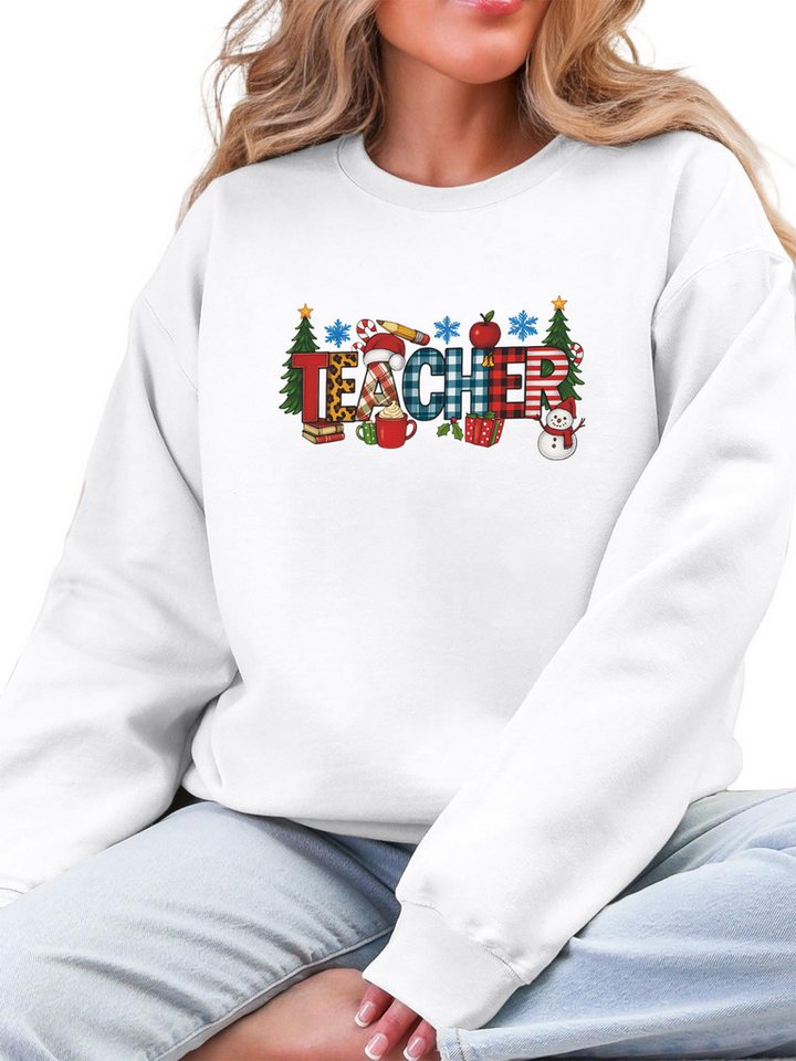 PYLIKE Rundhalspullover Damen Pullover mit ’Christmas ‘ Brief Print für Heiligabend Besondere Weihnachts-Outfits von PYLIKE