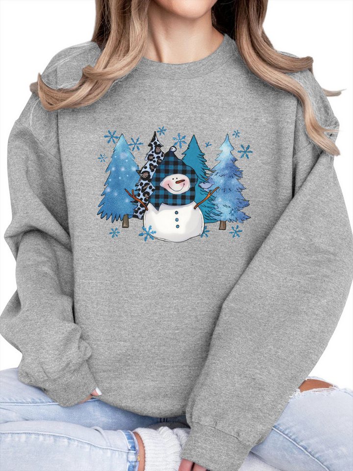 PYLIKE Rundhalspullover Damen Pullover mit Schneemann Print,Fleecepullove für Weihnachten Bequem für festlich-Weihnachten Herbst & Winter von PYLIKE