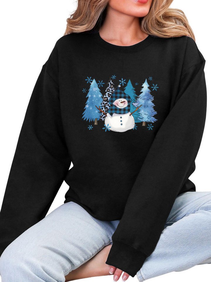 PYLIKE Rundhalspullover Damen Pullover mit Schneemann Print,Fleecepullove für Weihnachten Bequem für festlich-Weihnachten Herbst & Winter von PYLIKE