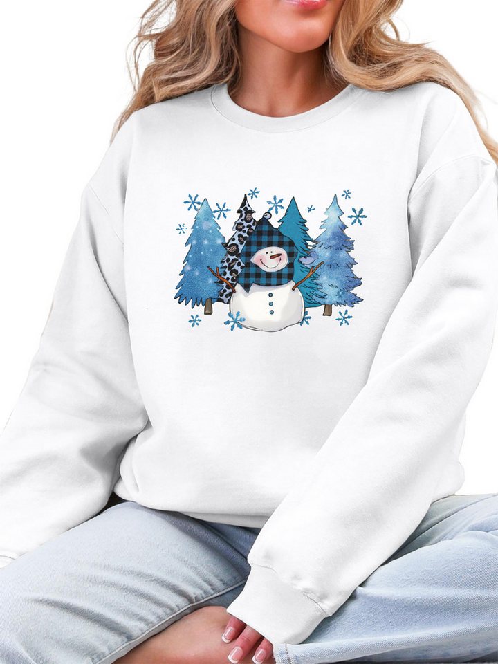 PYLIKE Rundhalspullover Damen Pullover mit Schneemann Print,Fleecepullove für Weihnachten Bequem für festlich-Weihnachten Herbst & Winter von PYLIKE