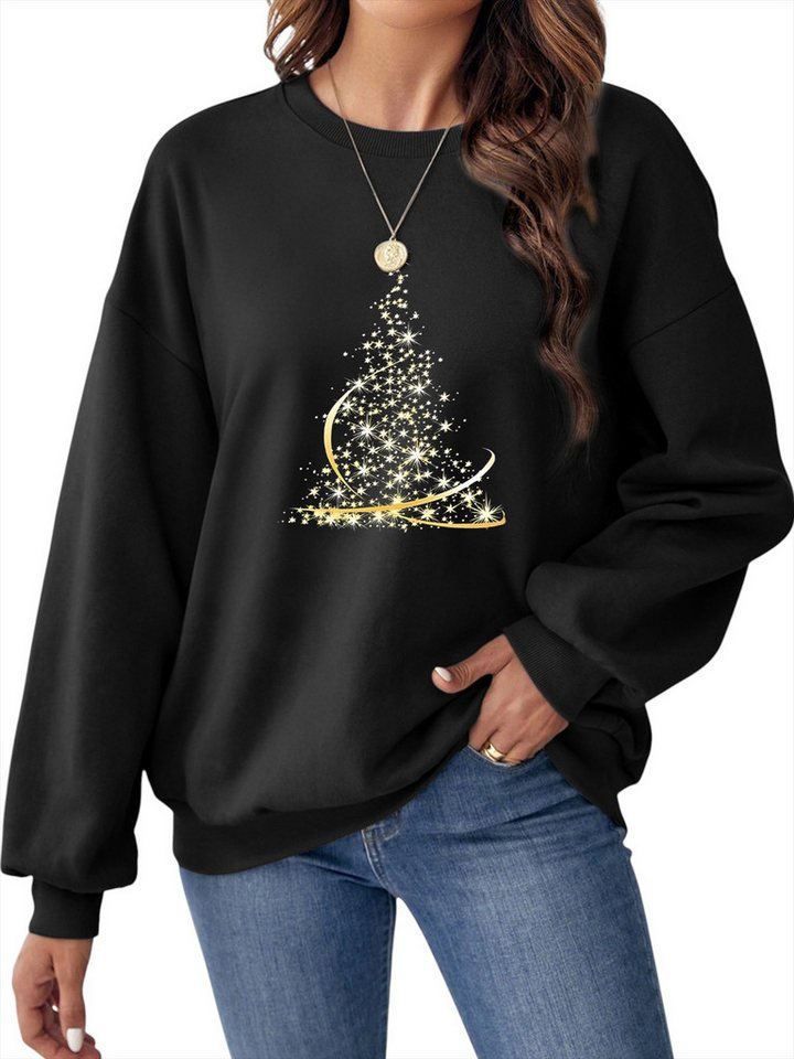 PYLIKE Rundhalspullover Damen Pullover mit Weihnachtsbaum Print, Fleecepullove für Festival Bequem für Herbst & Winter PYLIKE Rundhalspullover Damen Pullover mit Weihnachtsbaum Print, Fleecepullove für Festival Bequem für Herbst & Winter von PYLIKE