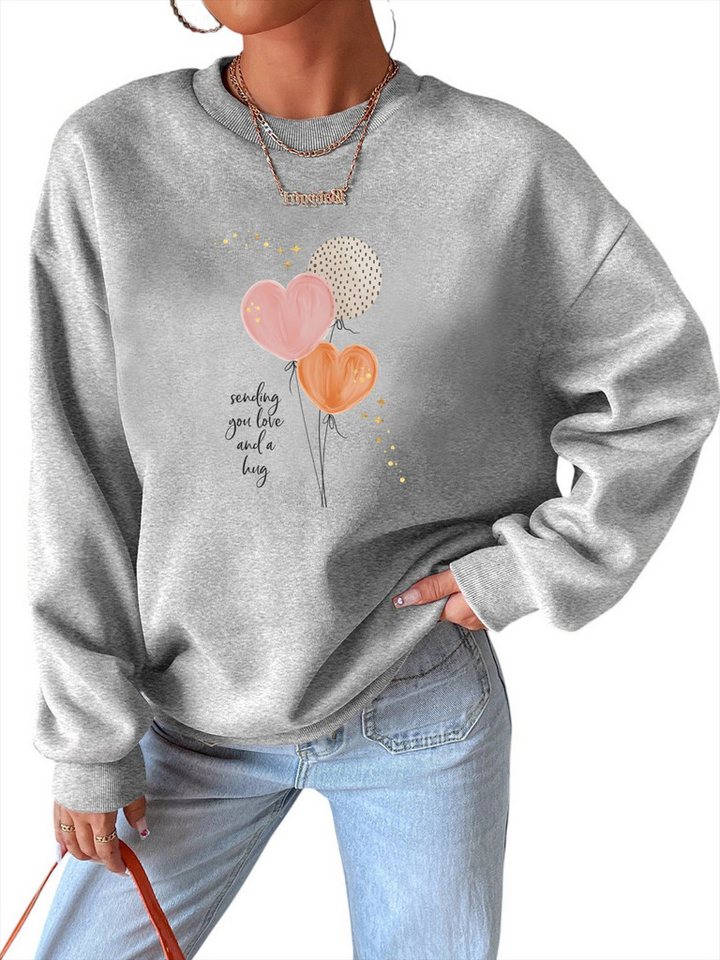PYLIKE Rundhalspullover Damen Rundhals Sweatshirt mit Print, Elegant Langarm Fleecepullover Bequem für Herbst & Winter von PYLIKE