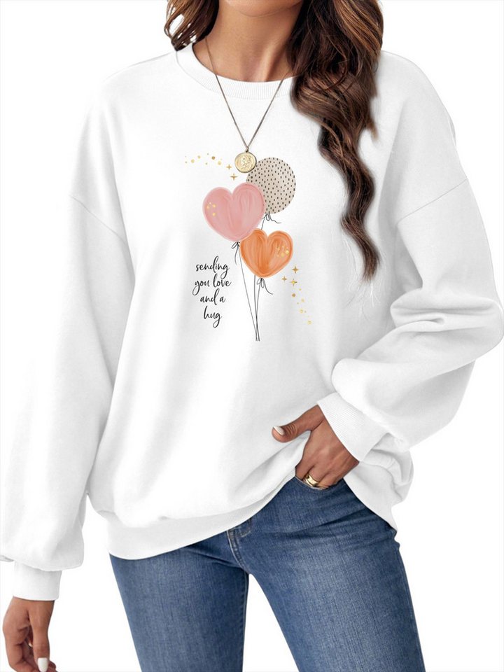PYLIKE Rundhalspullover Damen Rundhals Sweatshirt mit Print, Elegant Langarm Fleecepullover Bequem für Herbst & Winter von PYLIKE