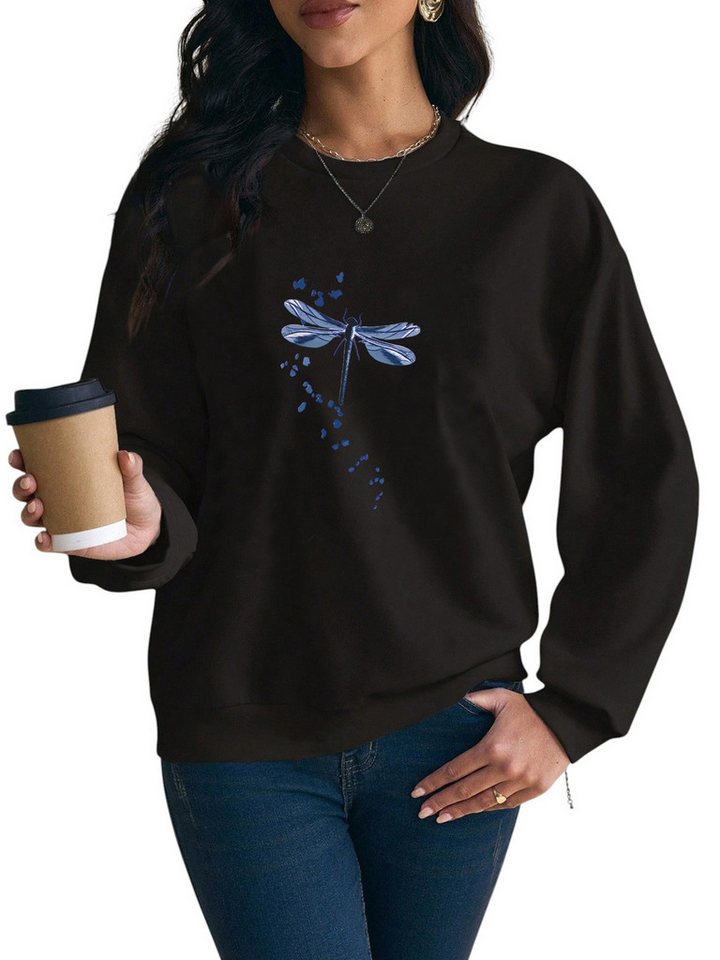 PYLIKE Rundhalspullover Damen Rundhals Sweatshirt mit Print & Flauschfutter für Herbst Winter Bequem für Herbst & Winter von PYLIKE