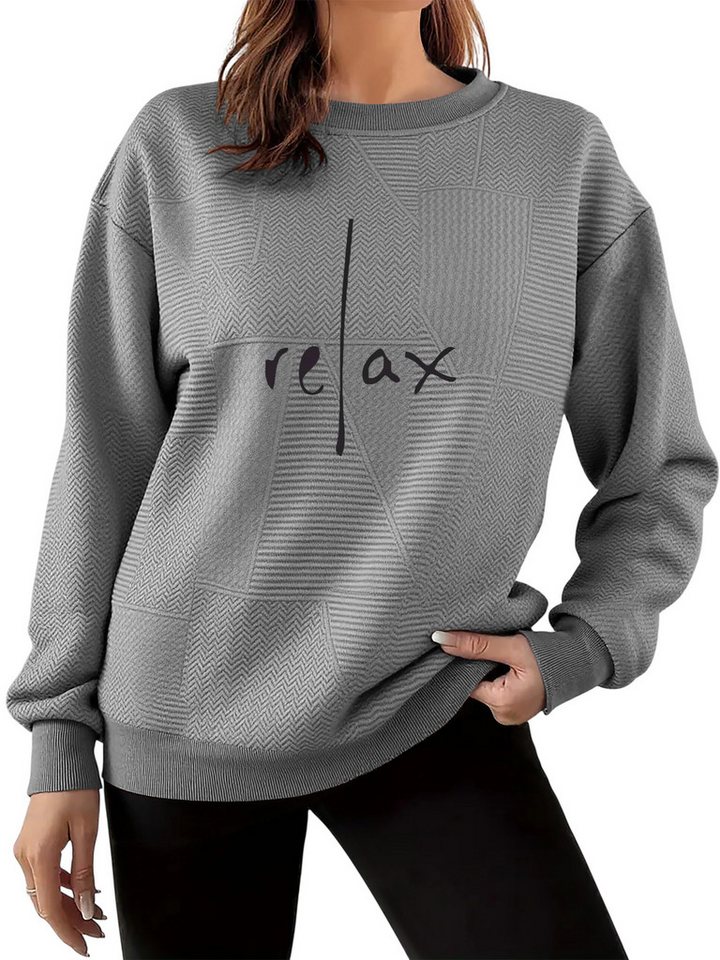 PYLIKE Rundhalspullover Damen Sweatshirt für Herbst mit Streifen Print,strukturiertem Stoff Feiner Strukturstoff,Warm in Herbst & Winter von PYLIKE