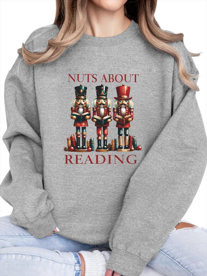 PYLIKE Rundhalspullover Damen Weihnachten Sweatshirt mit Nussknacker-Soldat Print, Warm Fleece Bequem für Weihnachten Herbst & Winter von PYLIKE