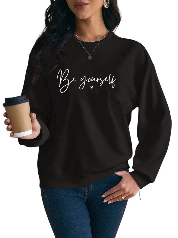 PYLIKE Rundhalspullover Fleecepullover Damen,Sweatshirt mit Brief Print,Langarm Lockerem Fit Bequem für Herbst & Winter von PYLIKE