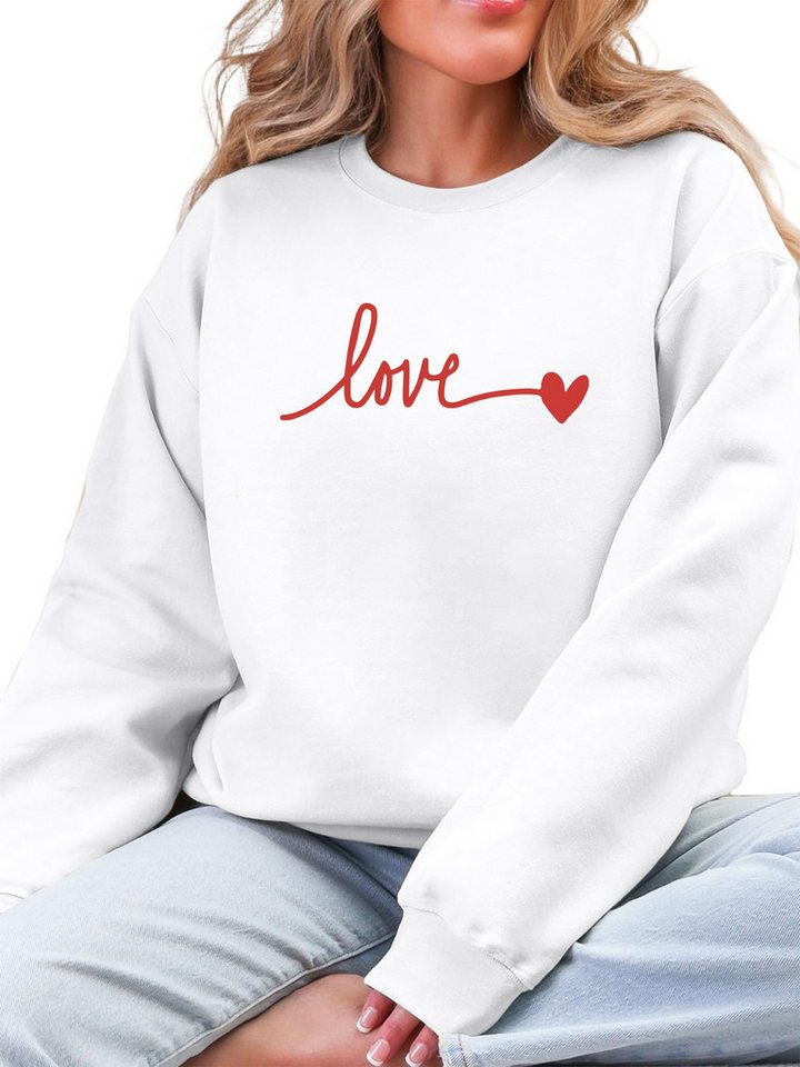 PYLIKE Rundhalspullover Fleecepullover Damen,Sweatshirt mit Liebe Print,Langarm Lockerem Fit Bequem für Herbst & Winter von PYLIKE