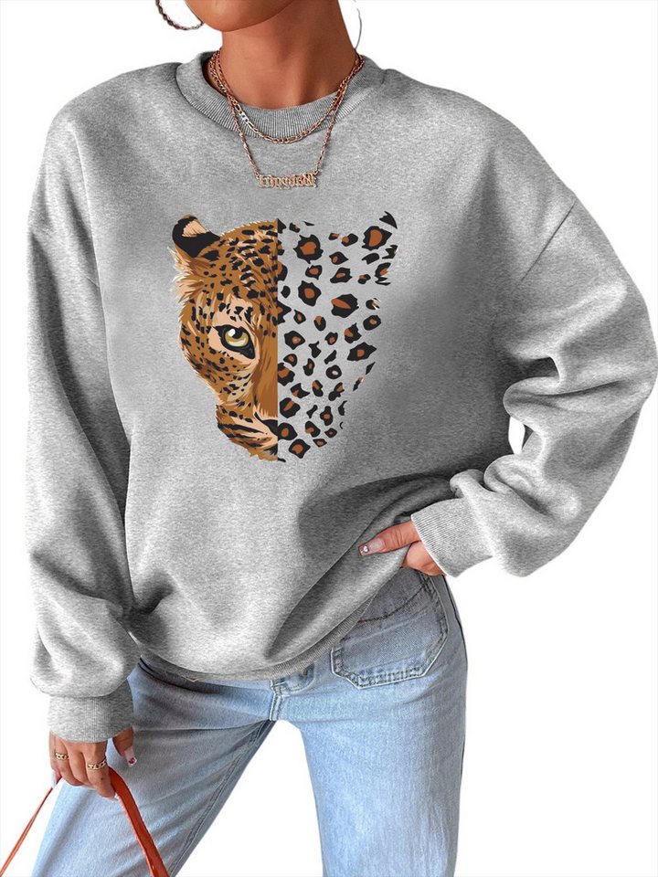 PYLIKE Rundhalspullover Fleecepullover Damen,Sweatshirt mit Print,Langarm Lockerem Fit Bequem für Herbst & Winter von PYLIKE