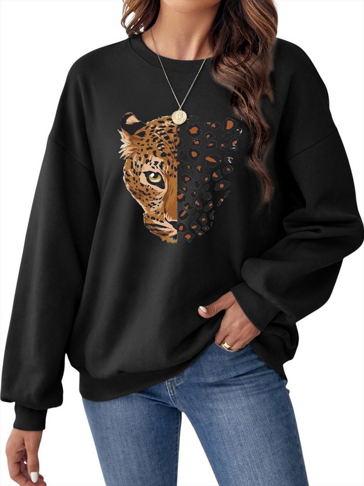 PYLIKE Rundhalspullover Fleecepullover Damen,Sweatshirt mit Print,Langarm Lockerem Fit Bequem für Herbst & Winter von PYLIKE
