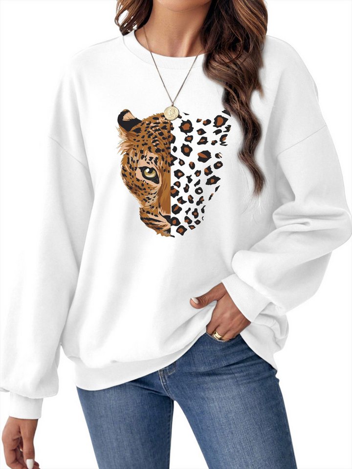 PYLIKE Rundhalspullover Fleecepullover Damen,Sweatshirt mit Print,Langarm Lockerem Fit Bequem für Herbst & Winter von PYLIKE
