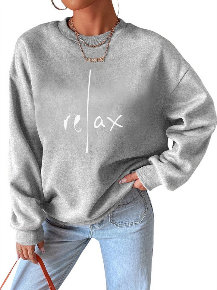PYLIKE Rundhalspullover Fleecepullover Damen,Sweatshirt mit Print,Langarm Lockerem Fit Bequem für Herbst & Winter von PYLIKE