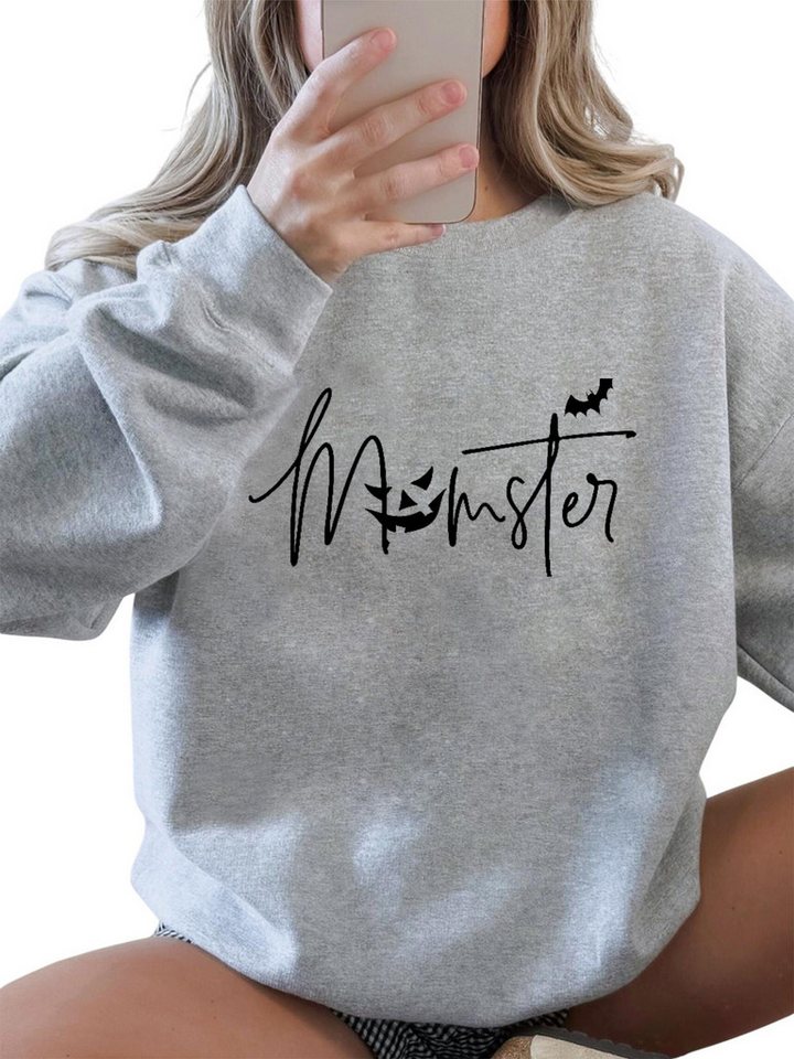 PYLIKE Rundhalspullover Fleecepullover Damen Langarm Sweatshirt mit Halloween Print Bequem für Herbst & Winter von PYLIKE