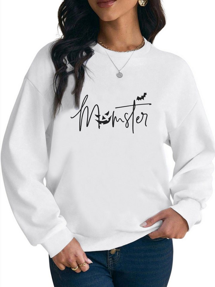 PYLIKE Rundhalspullover Fleecepullover Damen Langarm Sweatshirt mit Halloween Print Bequem für Herbst & Winter von PYLIKE