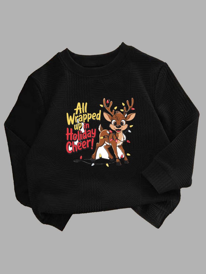 PYLIKE Rundhalspullover Kinder Baumwolle Sweatshirt mit Weihnachten Elch Print Für Kleinkinder, Jungen und Mädchen von PYLIKE