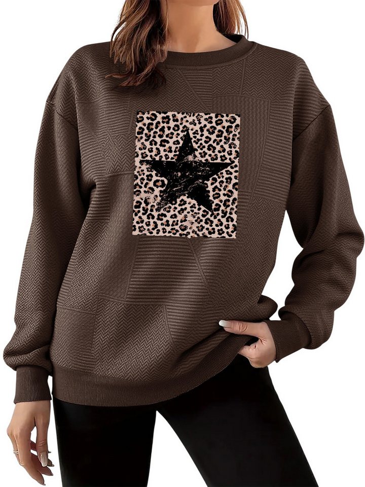 PYLIKE Rundhalspullover Lässiger Streetstyle-Pullover für Damen mit Animal-Druck Feiner Strukturstoff,Warm in Herbst & Winter von PYLIKE